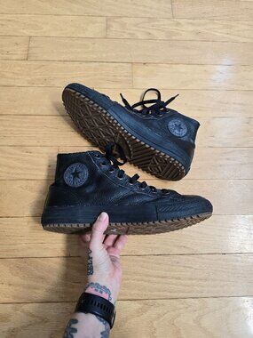 Converse | CTAS Hollis Hi monochrome black leather sneakers | MENS 10